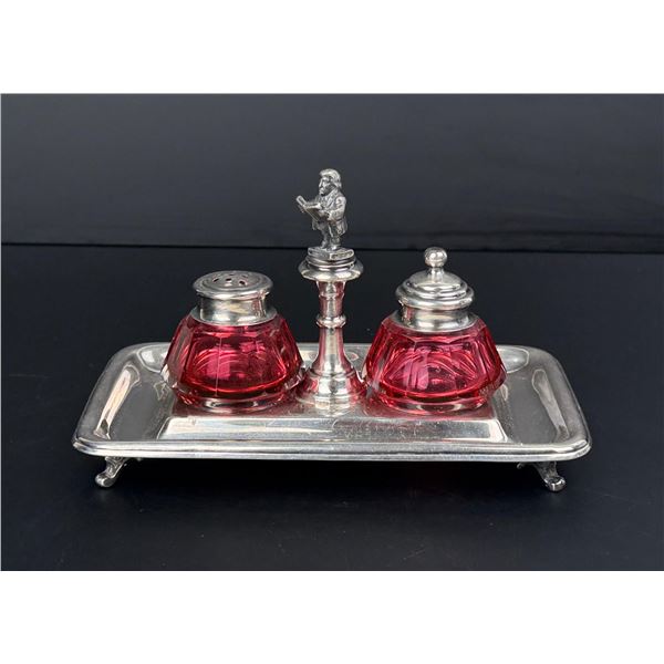 Victorian Cranberry Glass Condiment Set
