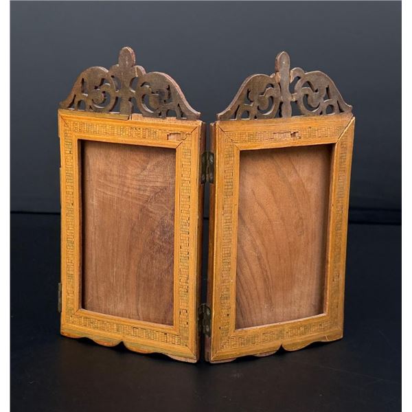 Victorian Inlaid Wood Folding Picture Frame