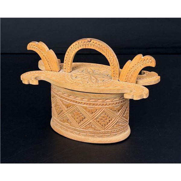 Norwegian Carved Tine Wood Bentwood Box