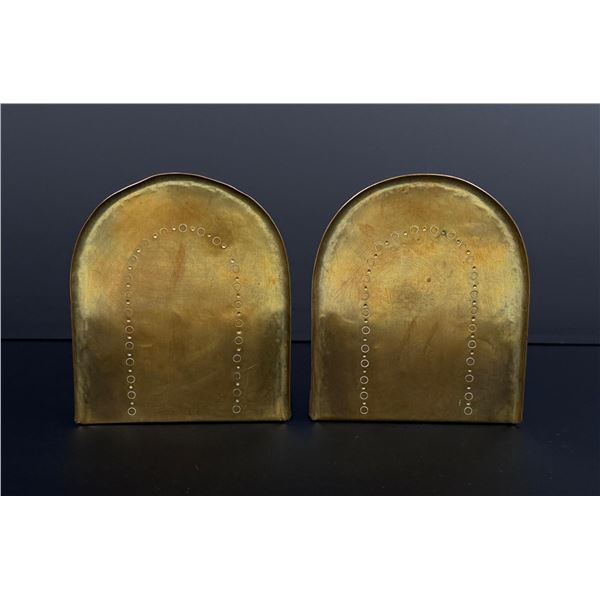 Hayno Focken Arts & Crafts Hammered Brass Bookends
