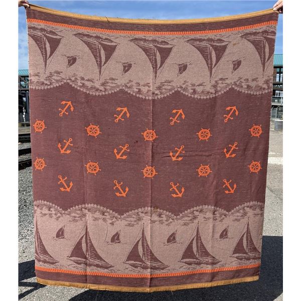 Antique Wool Nautical Sailboat Pattern Blanket