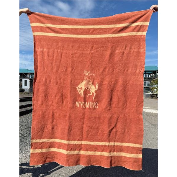 Wyoming Cowboy Bucking Bronco Wool Blanket