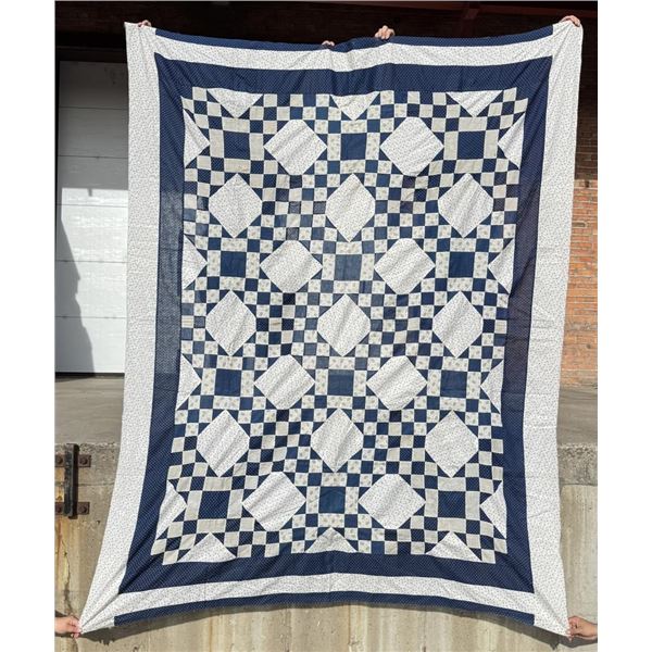 Farm Made Double Irish Chain Indigo Quilt Top
