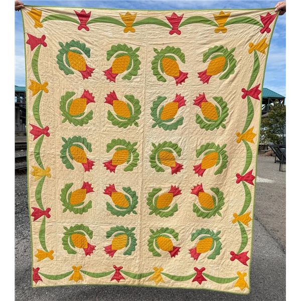 1870s Hawaiian Pineapple Applique Quilt
