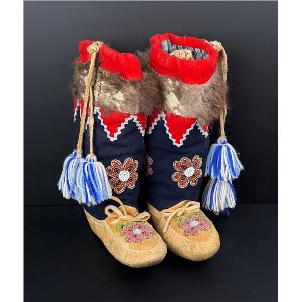High Top Cree Indian Beaded Mukluks Moccasins