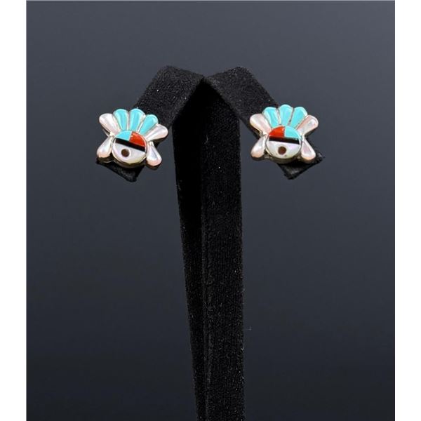 Zuni Sterling Silver Inlaid Sunface Earrings