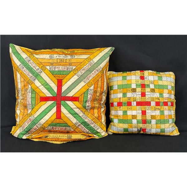 Folk Art Silk Cigar Ribbon Band Throw Pillows