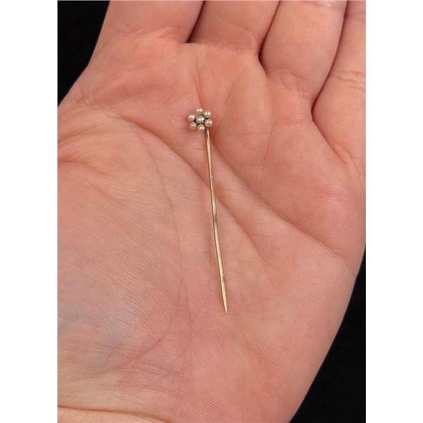 Victorian 14K Gold Stickpin with Seed Pearls
