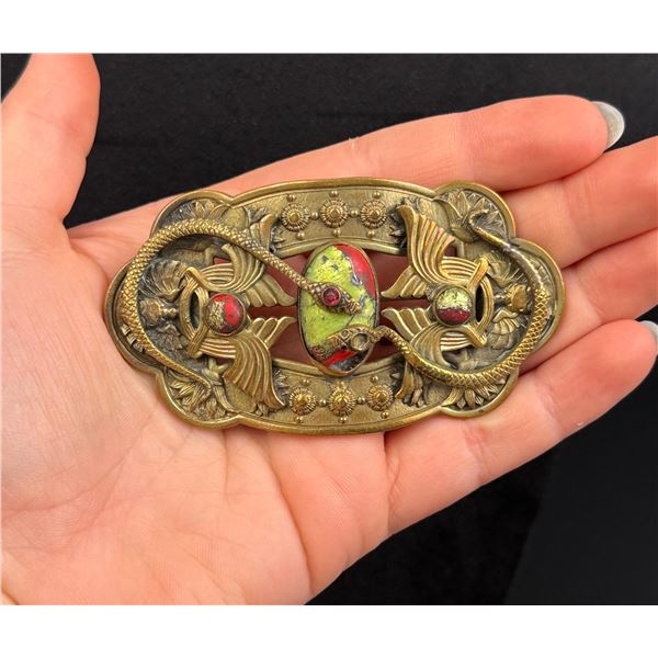 Art Deco Czech Serpent Gilt Brass Brooch
