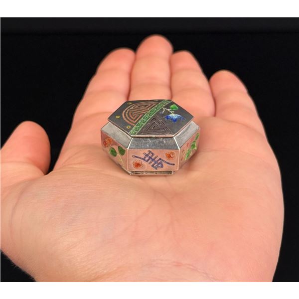 Chinese Export Sterling Silver Enamel Snuff Box