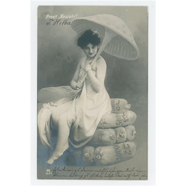 Art Noveau Risque Mushroom Umbrella Postcard