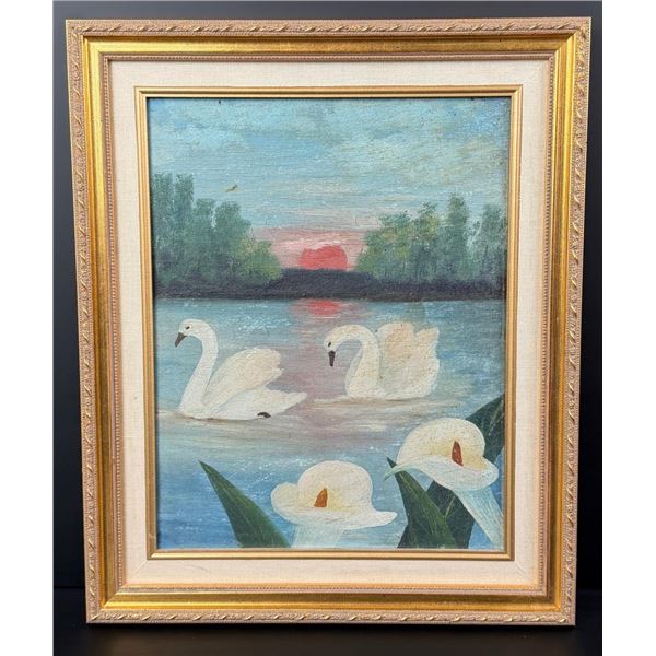 Antique Itinerant American Swan Painting