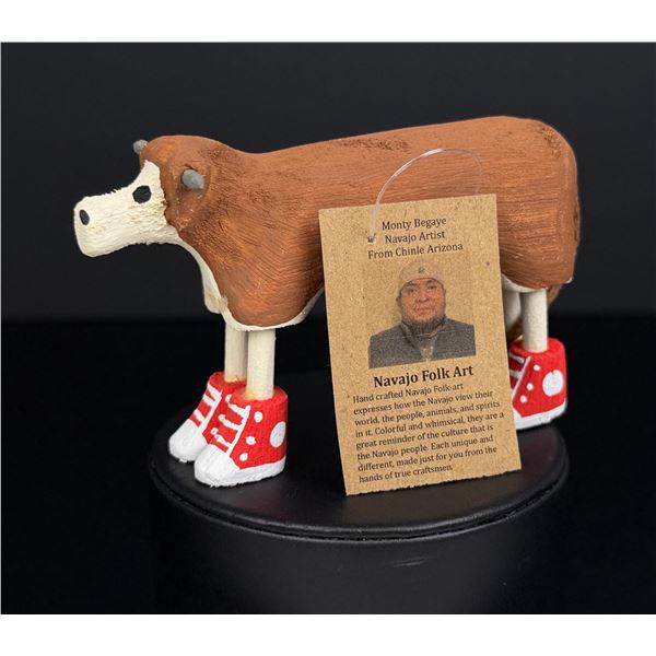 Chandler Begaye Navajo Folk Art Wood Carving Cow