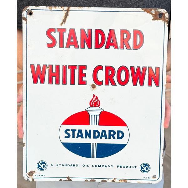 Standard White Crown Oil Porcelain Pump Plate Sign
