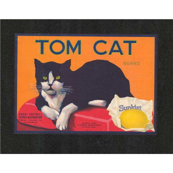 Tom Cat Brand Sunkist Citrus Crate Label