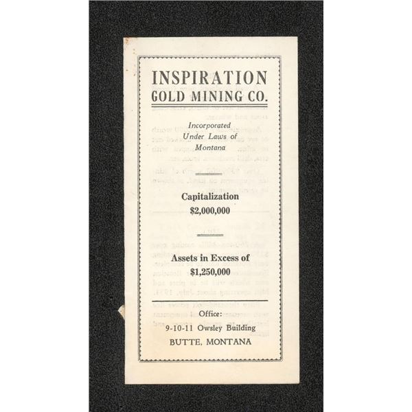 Inspiration Gold Mining Butte Montana Brochure