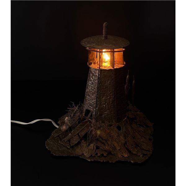 Mid Century Brutalist Copper Lighthouse TV Lamp