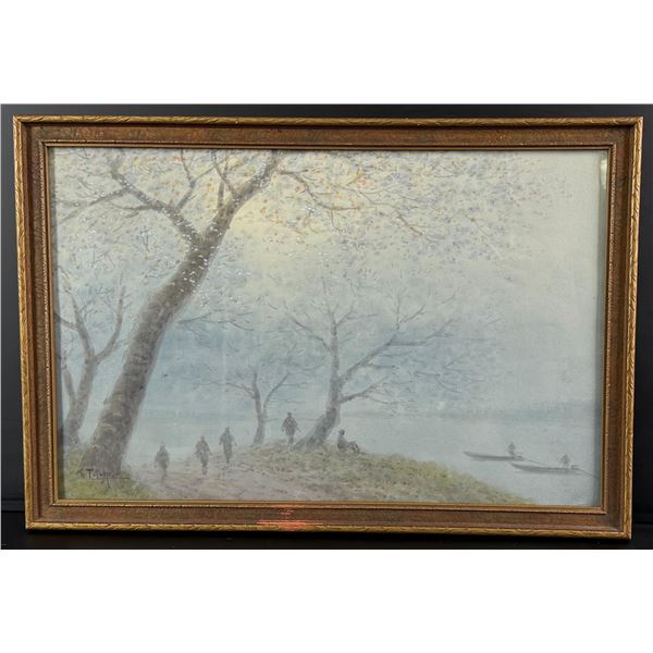 S. Tosuke Misty Lakeshore Japanese Painting