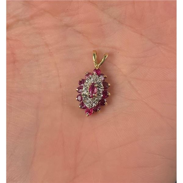 14k Gold Diamond and Ruby Pendant