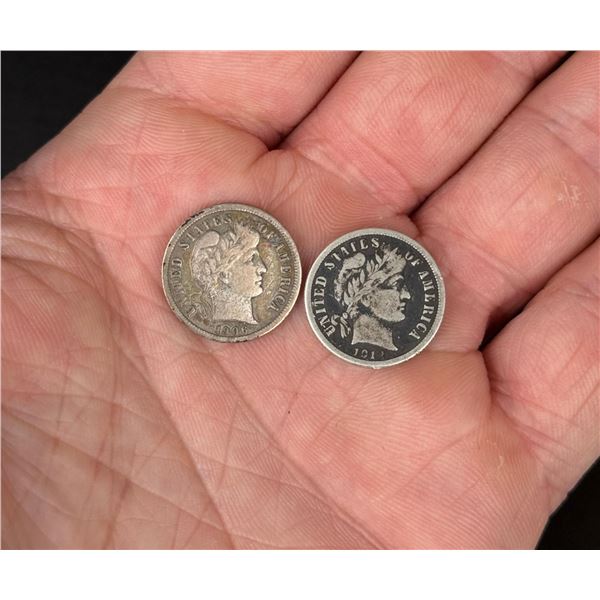 1906 S 1911 S Barber Silver Dimes