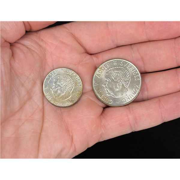 1965 Swedish Silver 1 & 2 Kronor Coins