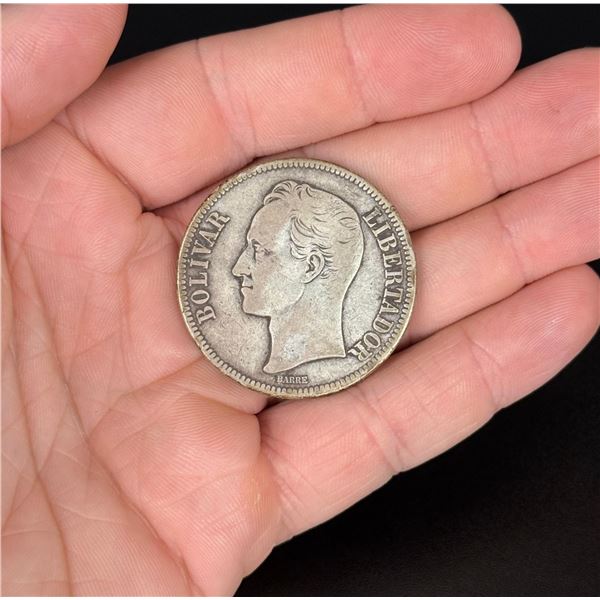 1929 Venezuelan 5 Bolivares Silver Coin