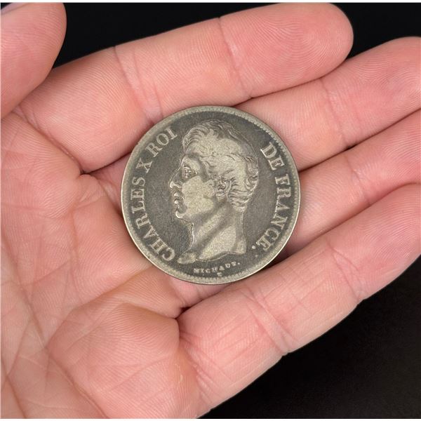 1827 B French 5 Francs Silver Coin