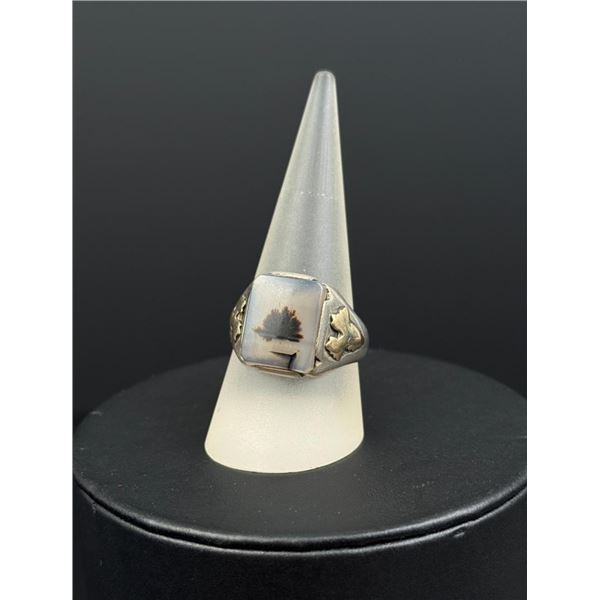 Montana Agate Sterling Silver 10k Gold Ring