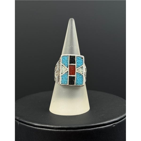 Navajo Sterling Silver Chip Inlay Ring