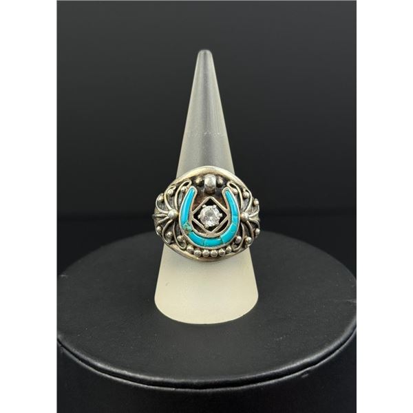 Navajo Sterling Silver Turquoise Horseshoe Ring