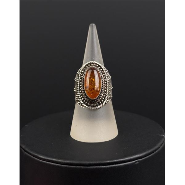 Sterling Silver Bali Baltic Amber Ring