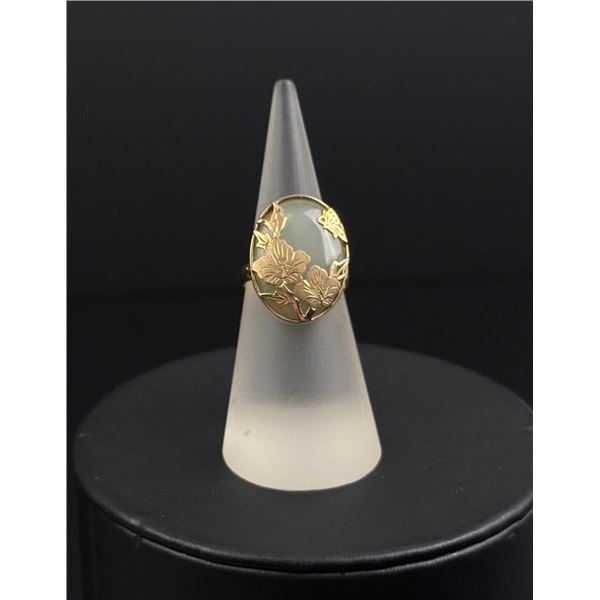 14K Gold Chinese Jadeite Leaf Ring