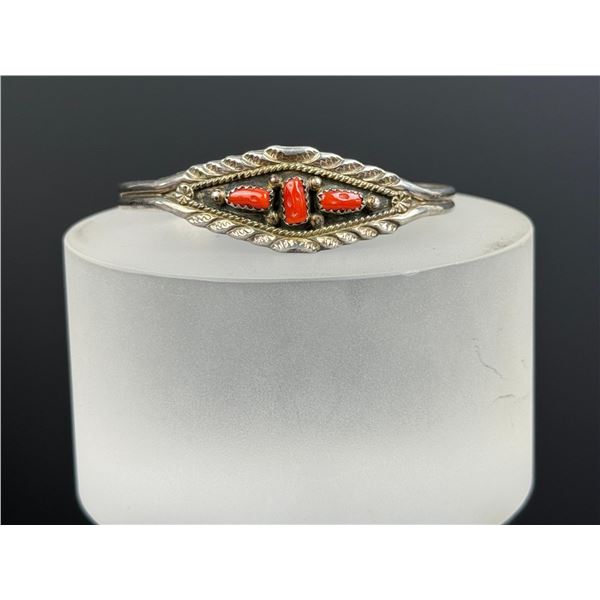 Marie Bahe Navajo Sterling Silver Coral Bracelet