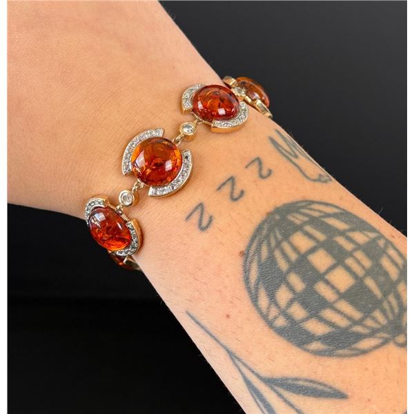Sterling Silver Baltic Amber Link Bracelet