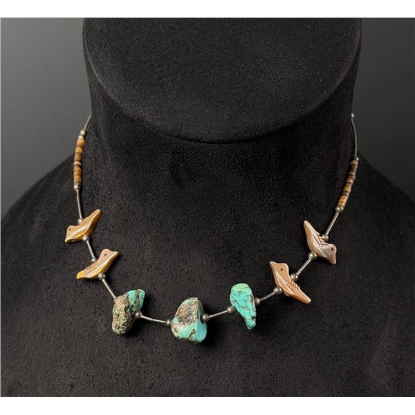 Zuni Sterling Silver Turquoise Fetish Necklace