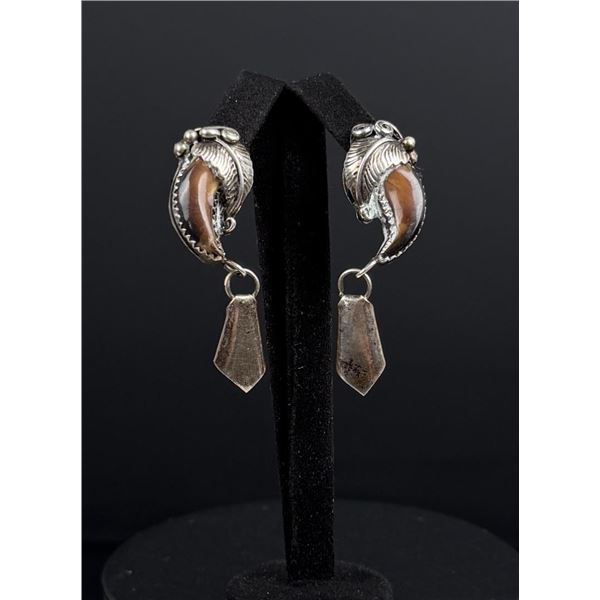 Ed Kee Navajo Sterling Silver Bear Claw Earrings