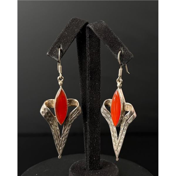 Nathan Fred Jr Hopi Coral Sterling Silver Earrings