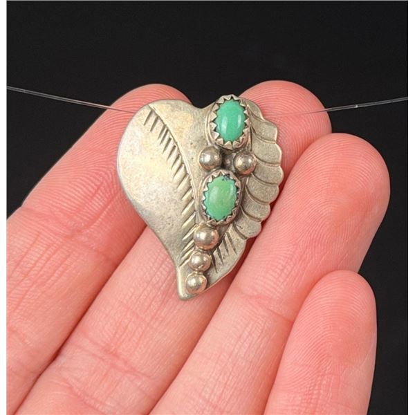 Navajo Sterling Silver Turquoise Leaf Pendant
