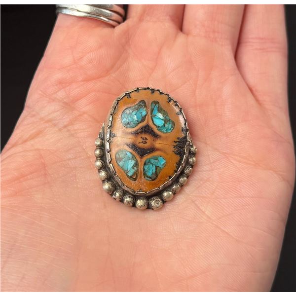 Navajo Sterling Silver Walnut Turquoise Pendant