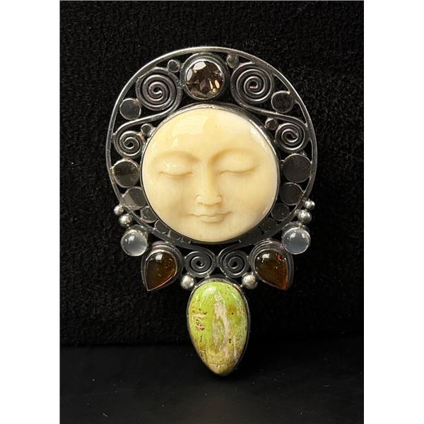 Sajen Sterling Silver Moon Face Brooch