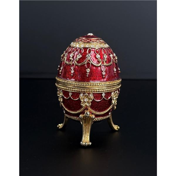 Red Enamel Music Egg Jewelry Trinket Box