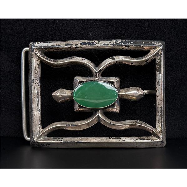 Navajo Sterling Turquoise Tufa Cast Belt Buckle