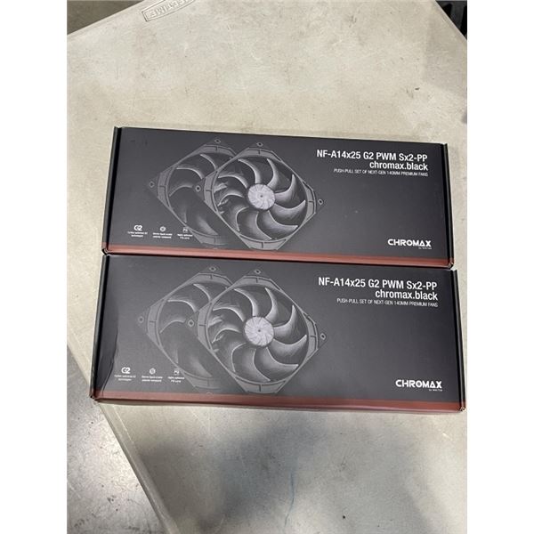 2 SETS OF NOCTUA CHROMAX 140MM PREMIUM FANS. MODEL NF-A14X25G2 PWM SX2-PP.   BLACK COLOR