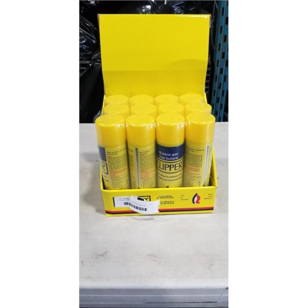12 NEW CANS CLIPPER BUTANE GAS.