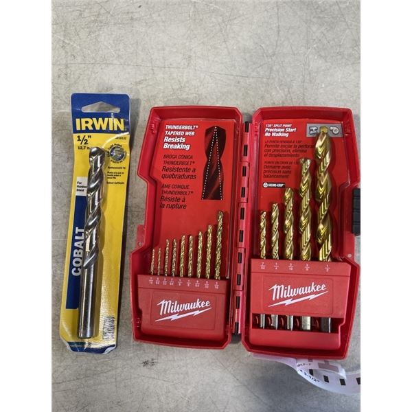 MILWAUKEE DRILL BIT SET AND IRWIN COBALT 1/2" DRILL BIT
