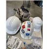 Image 3 : BOX WITH 3 HARDHATS, TOOLBAG, AND BOXES OF SCREWS
