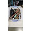 Image 1 : TOTE OF PLUMBING SUPPLIES INCLUDING WRENCHES, FITTINGS ETC