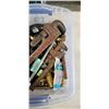 Image 2 : TOTE OF PLUMBING SUPPLIES INCLUDING WRENCHES, FITTINGS ETC