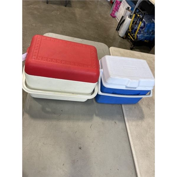 2 COOLERS. 1 FROM RUBBERMAID, ONE FROM GOTT