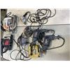 Image 1 : PLASTIC TOTE OF POWER TOOLS INCLUDING CIRCULAR SAWS, DRILLS, JIG SAWS, SANDERS ETC. WORKING